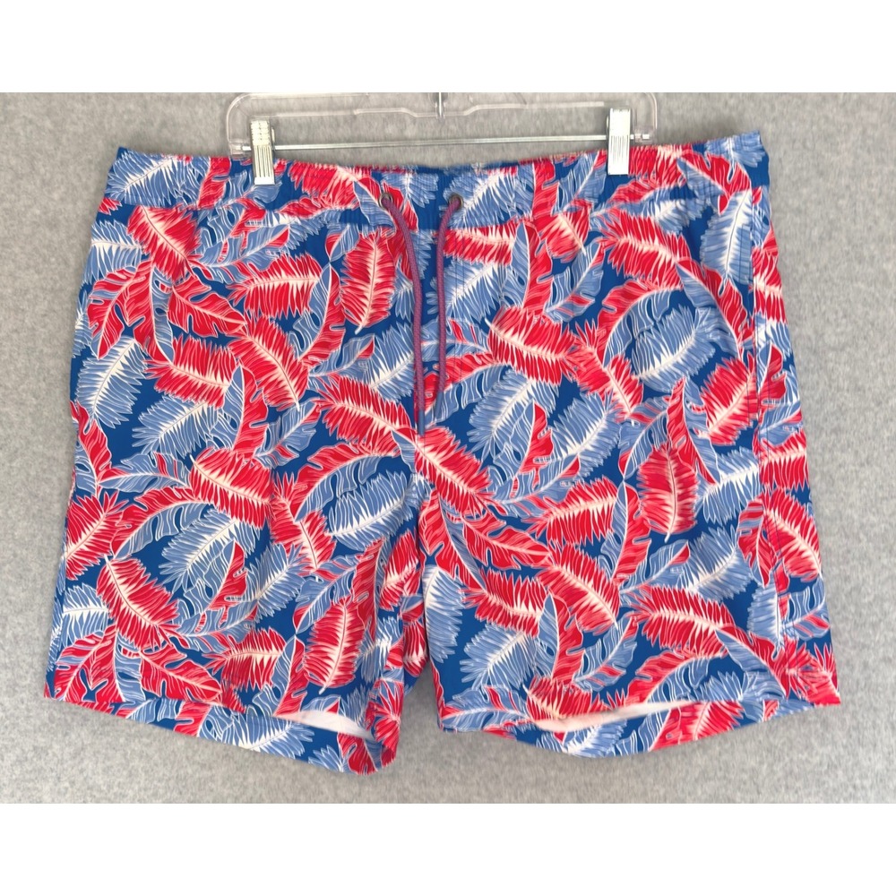 Members Mark Resort Swim Trunks Men XL Blue Red White Tropical Palm Leaf Stretch